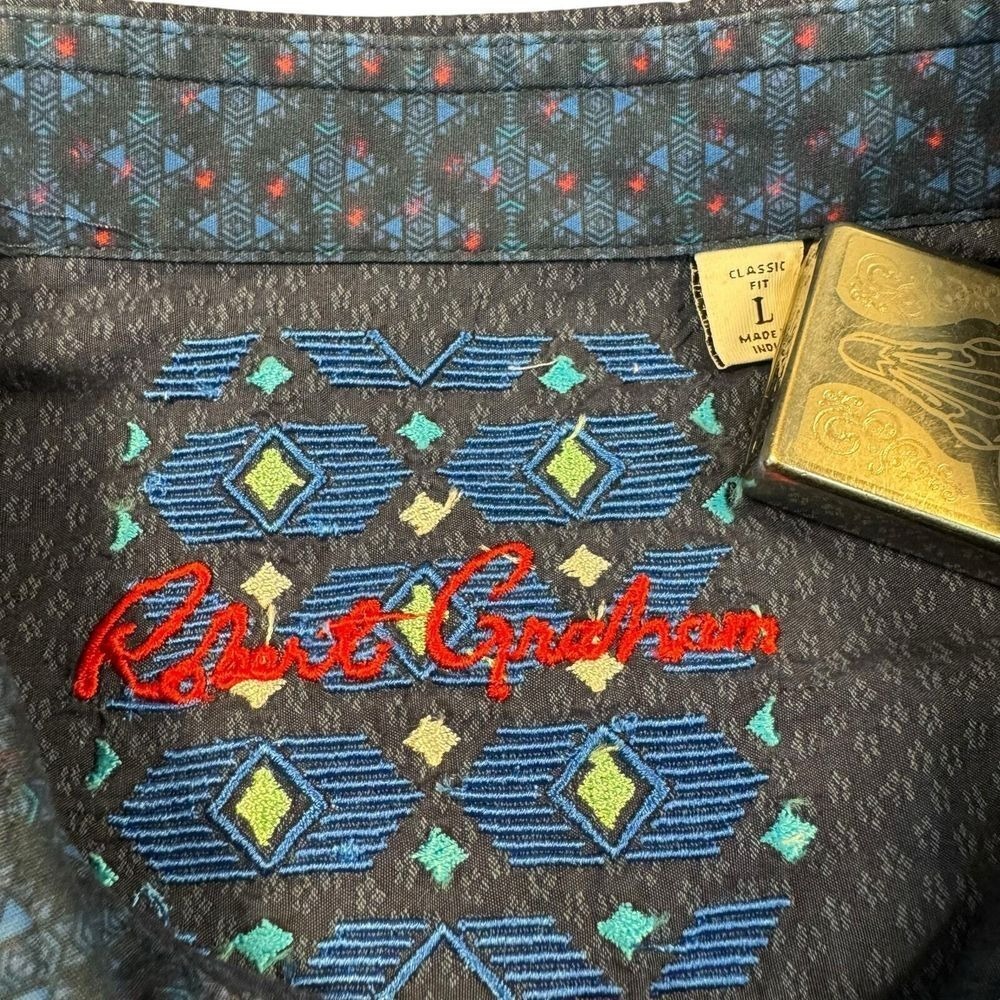 Robert Graham Shirt Men Large Flip Cuff Geomtric Preppy Party Casual - Picture 9 of 10
